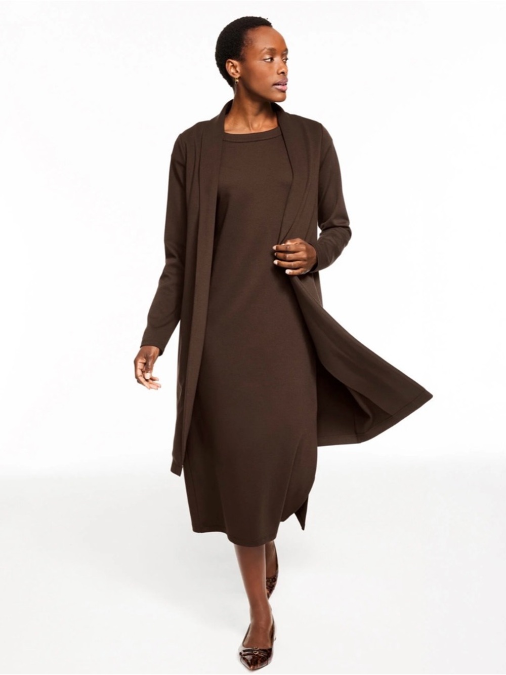 NEW Talbots Knit Open Front Sweater Coat Long Duster Size Large Brown  Layering